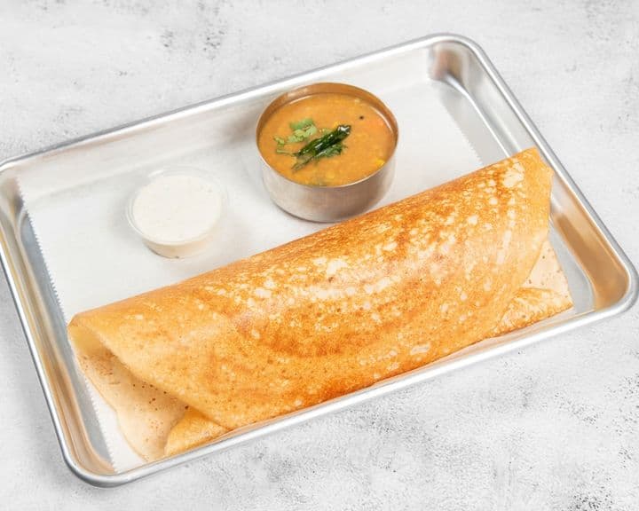 Masala Dosa - rice & lentil crepe spiced potato served with sambar & coconut chutney